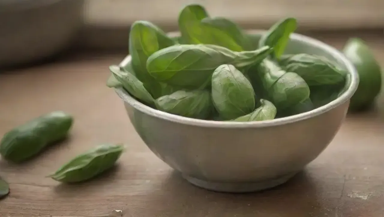 Un ambiente acogedor de cocina rústica con albahaca seca y fresca, aceite de oliva, ajo y un libro de recetas