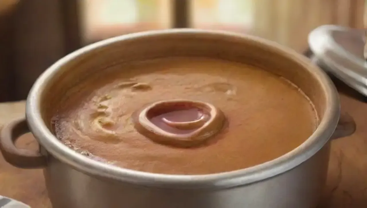 Una escena nostálgica de cocina donde se crea dulce de leche con caramelo y amor