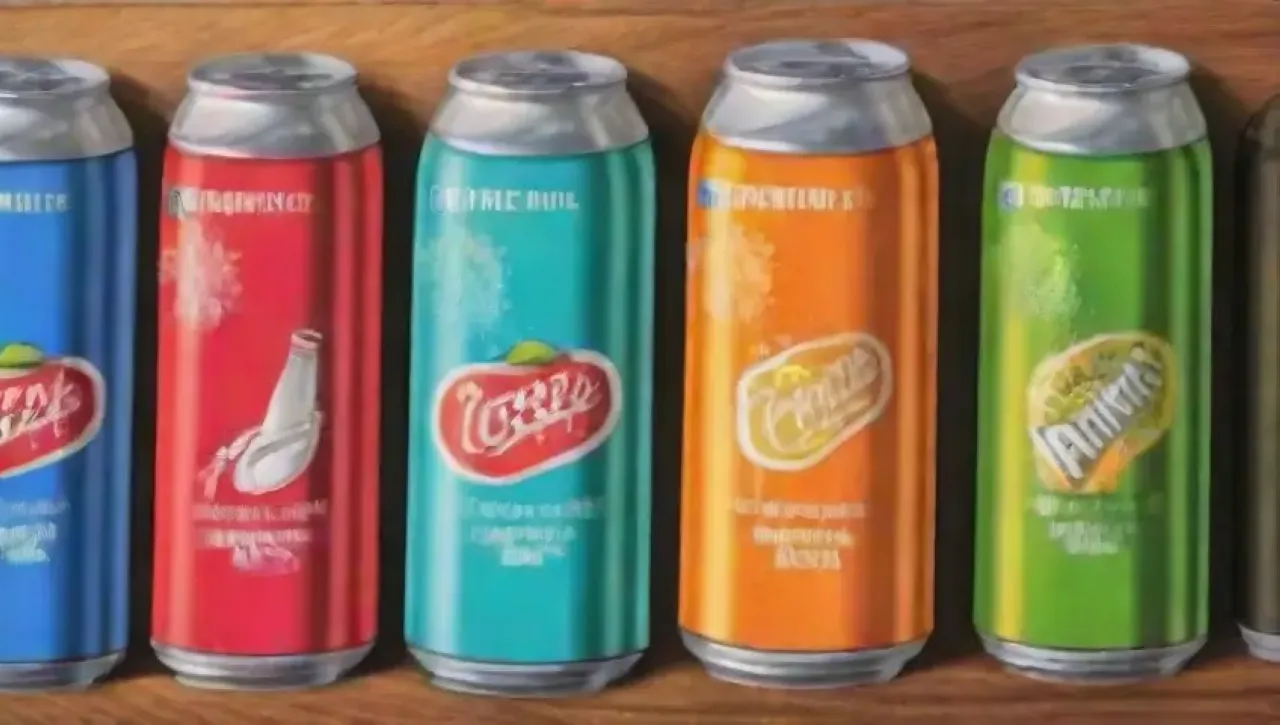Latas de soda vibrantes y coloridas evocan momentos alegres y nostálgicos