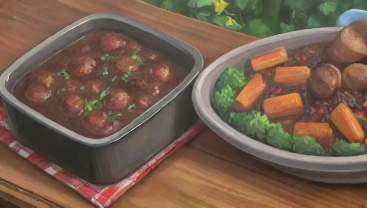 Una cocina rústica con una mesa de madera, platos abundantes y una familia disfrutando de un nuevo plato favorito
