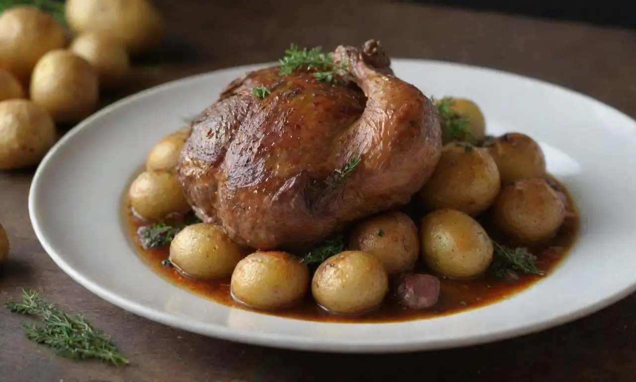 Confit de pato con piel crujiente