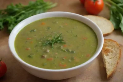 Sopa verde checa con ingredientes frescos y colores vibrantes