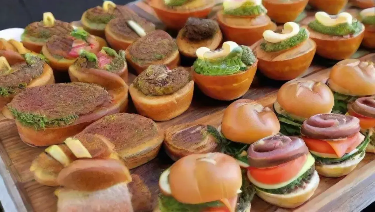 Una escena vibrante de mini hamburguesas con colores brillantes y un ambiente acogedor