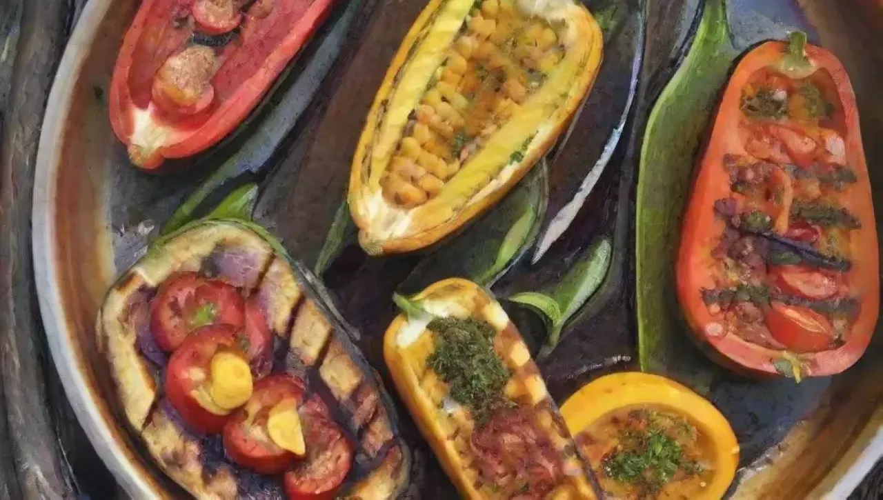 Una colorida y apetitosa parrillada de verduras frescas en un picnic veraniego