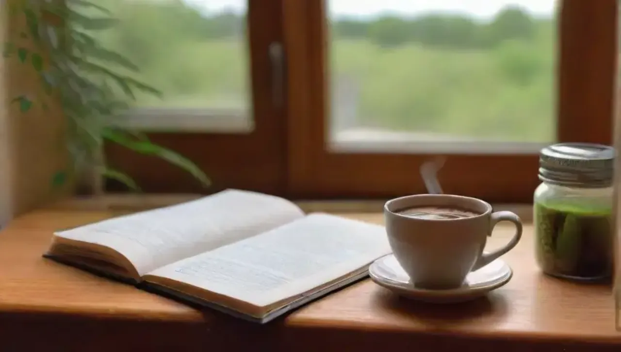 Un café acogedor con notas y reflexión en un ambiente sereno