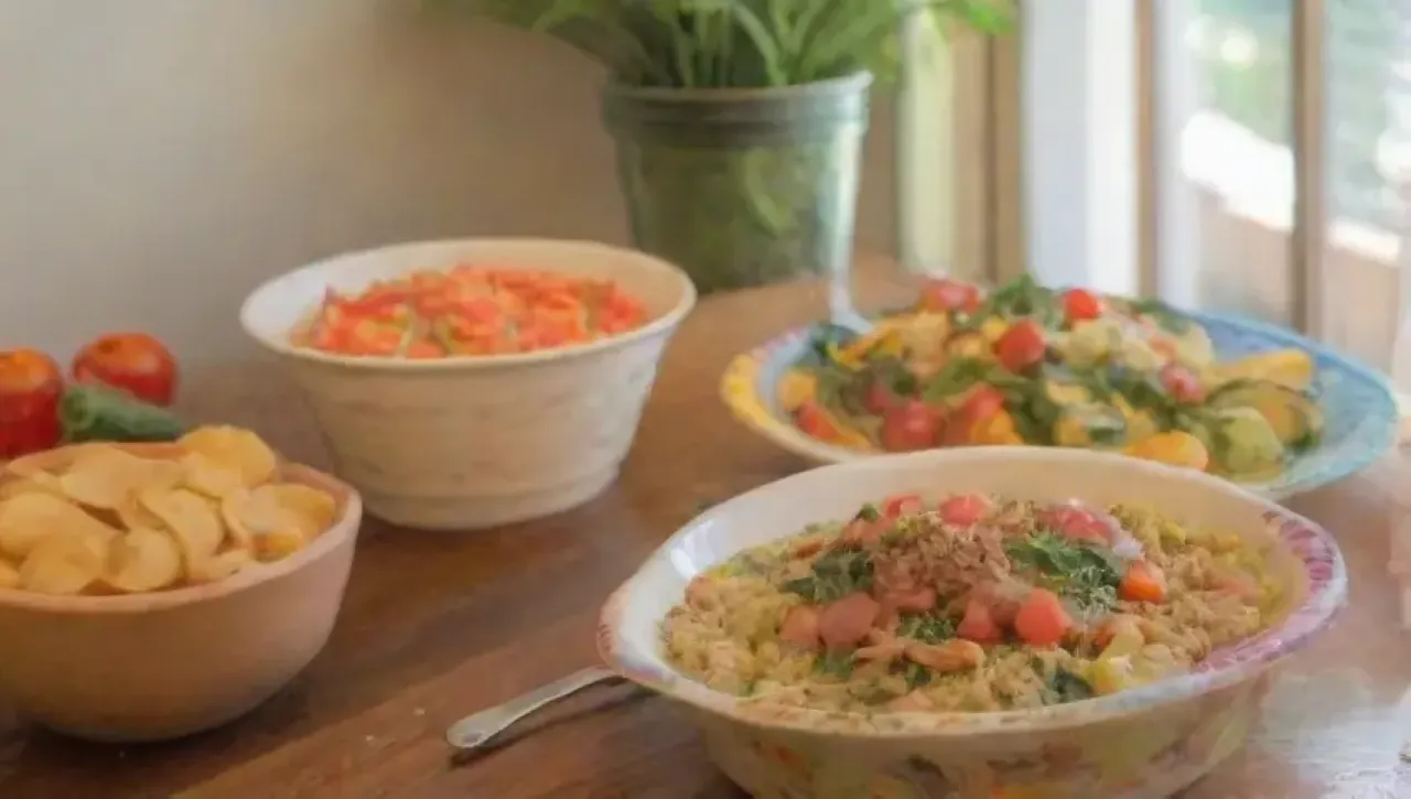 Cocina luminosa y acogedora con comida saludable y ambiente familiar