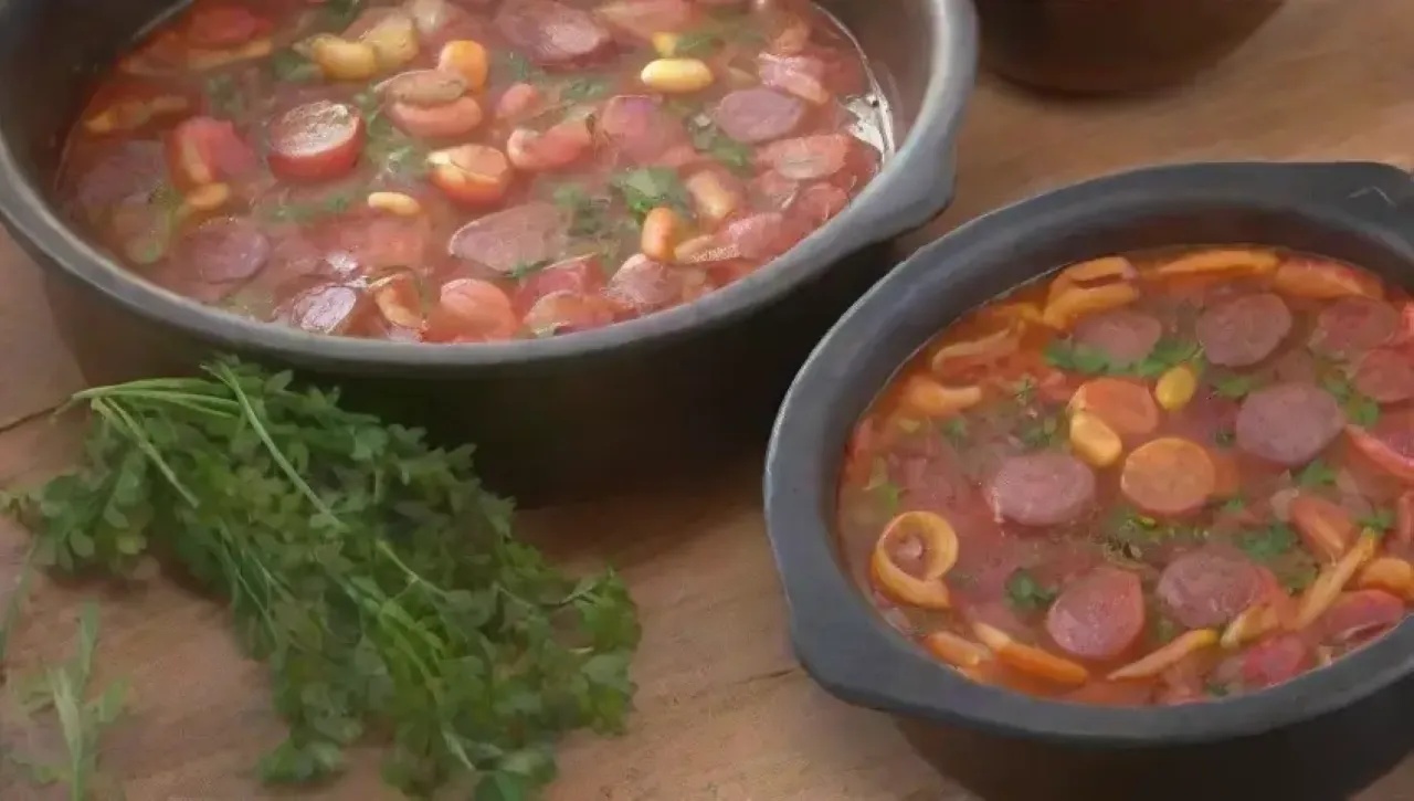 Una familia se reúne en una cocina acogedora, disfrutando de una deliciosa comida llena de colores y aromas
