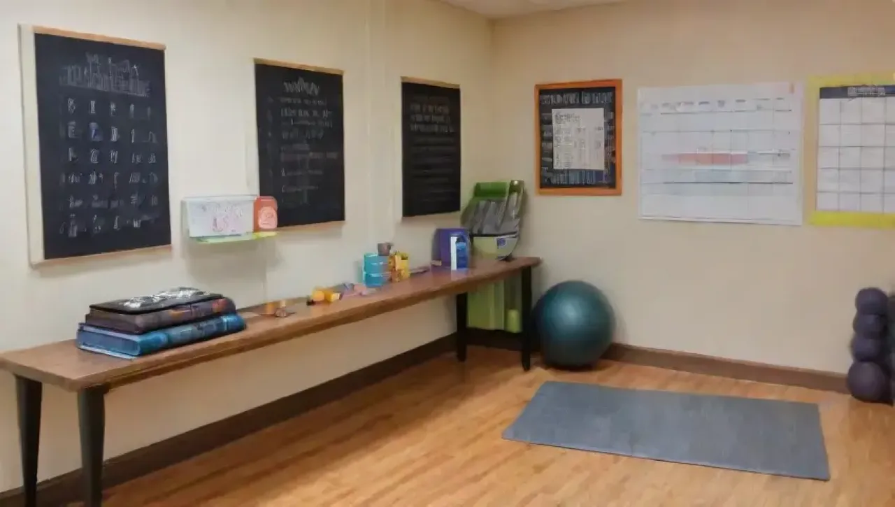 Un gimnasio sereno y motivador, lleno de luz, metas y un ambiente energizante
