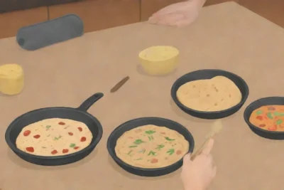 Cocina colorida con ingredientes y pasos para hacer tortillas frescas y platos tradicionales