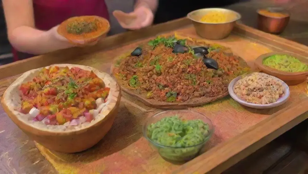 Una mesa vibrante de fusión culinaria celebra la diversidad de sabores y culturas