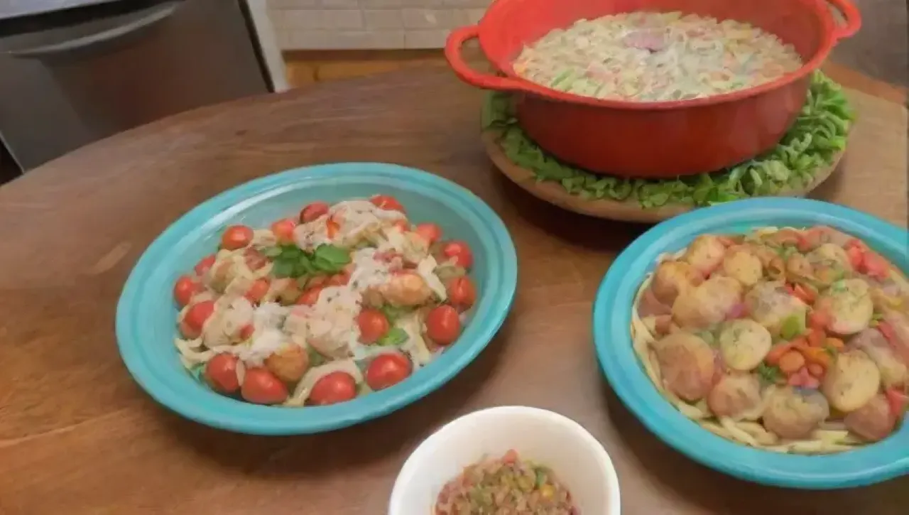 Una familia disfruta de una comida colorida y acogedora en un ambiente cálido