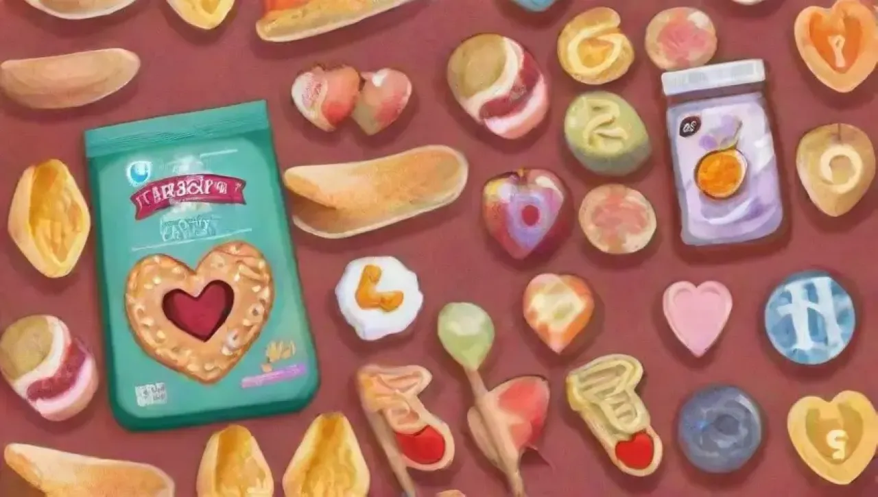 Colores pasteles brillantes y texturas dulces en un diseño educativo sobre azúcares y salud