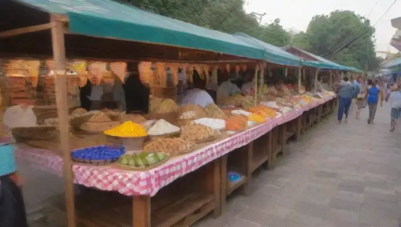 Un bullicioso mercado gastronómico lleno de colores, aromas y risas