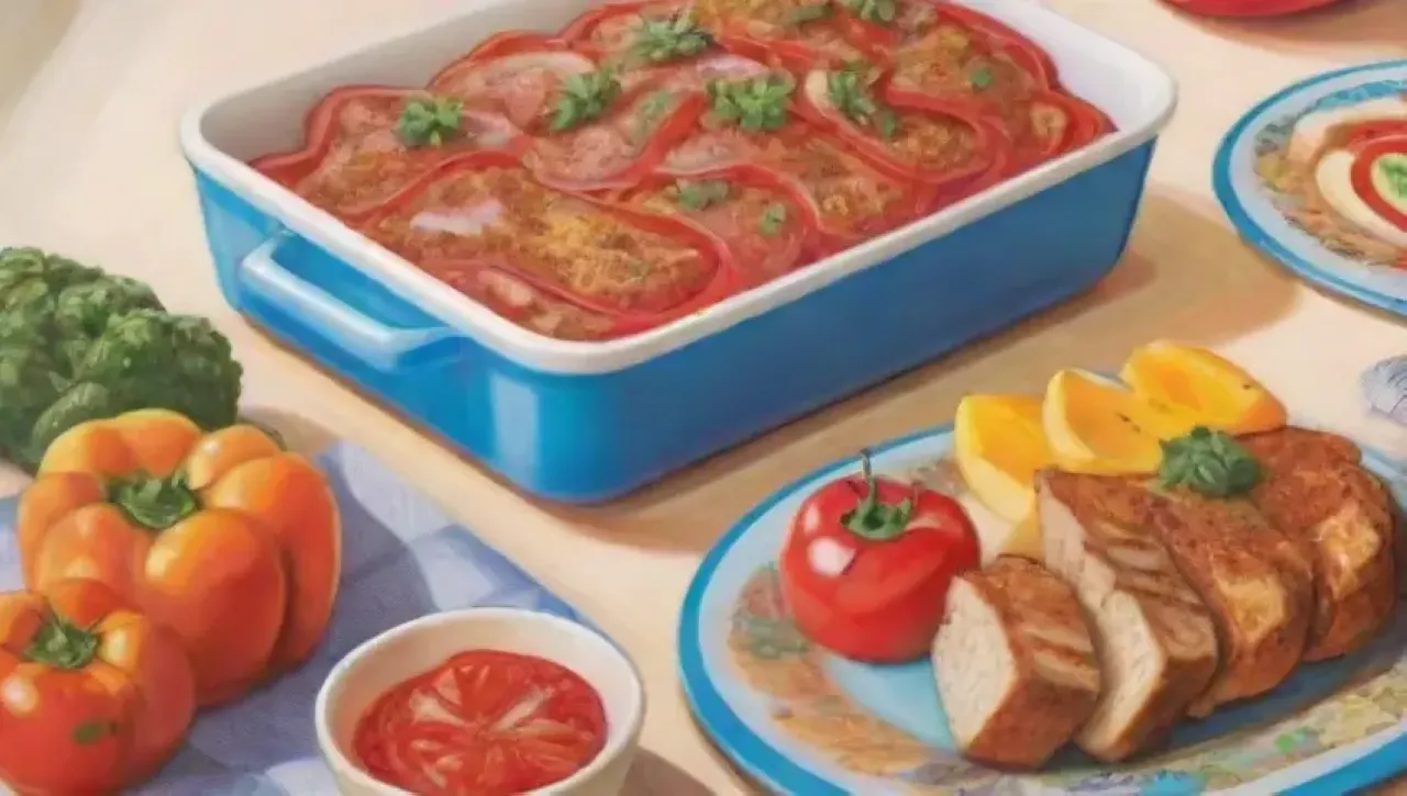 Una cocina luminosa y colorida llena de ingredientes frescos y una alegre reunión familiar