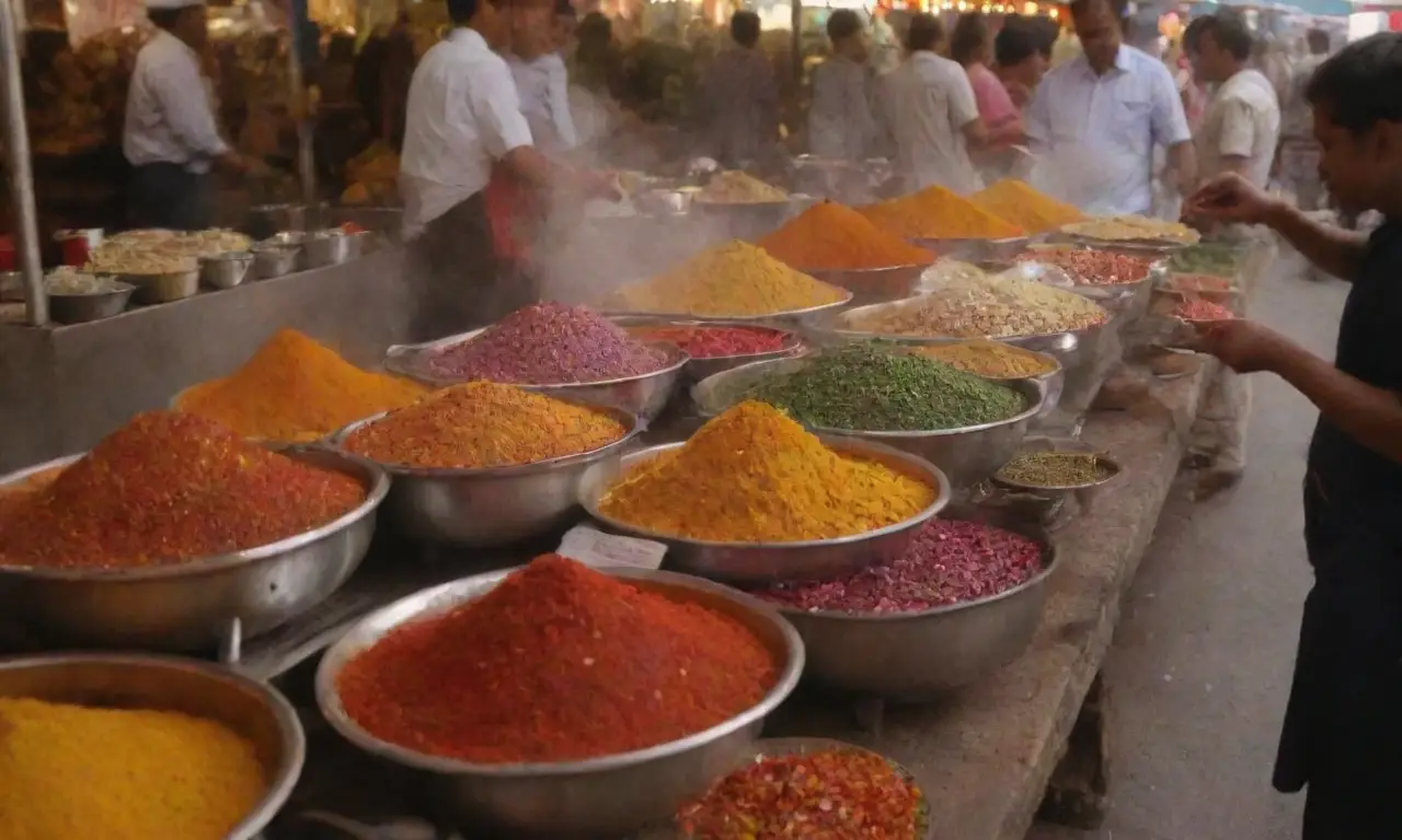 Comida callejera vibrante y colorida en mercados bulliciosos