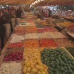 Mercado vibrante con productos frescos