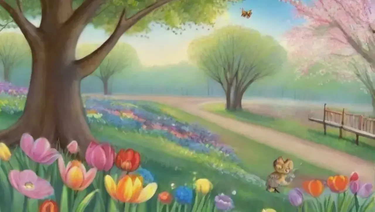 Un hermoso paisaje primaveral lleno de flores, luz suave y vida alegre