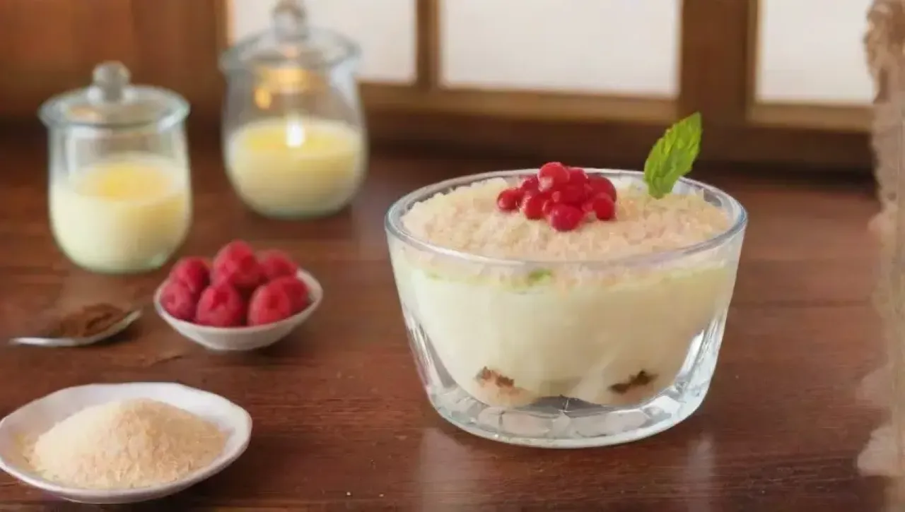 Un acogedor rincón de cocina con un postre olvidado y recuerdos familiares