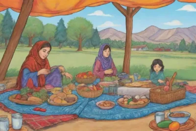 Picnic afgano con colores vibrantes