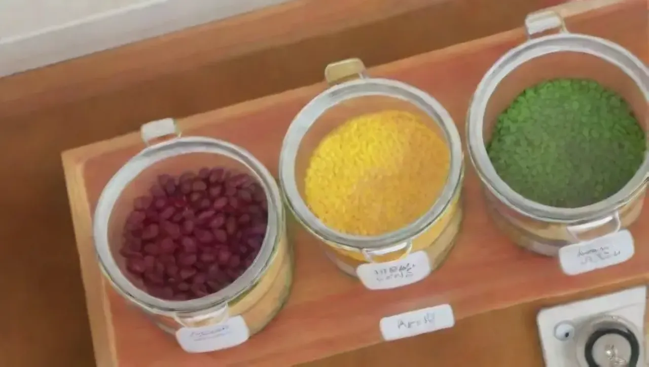 Cocina luminosa y organizada con ingredientes vibrantes y un ambiente acogedor