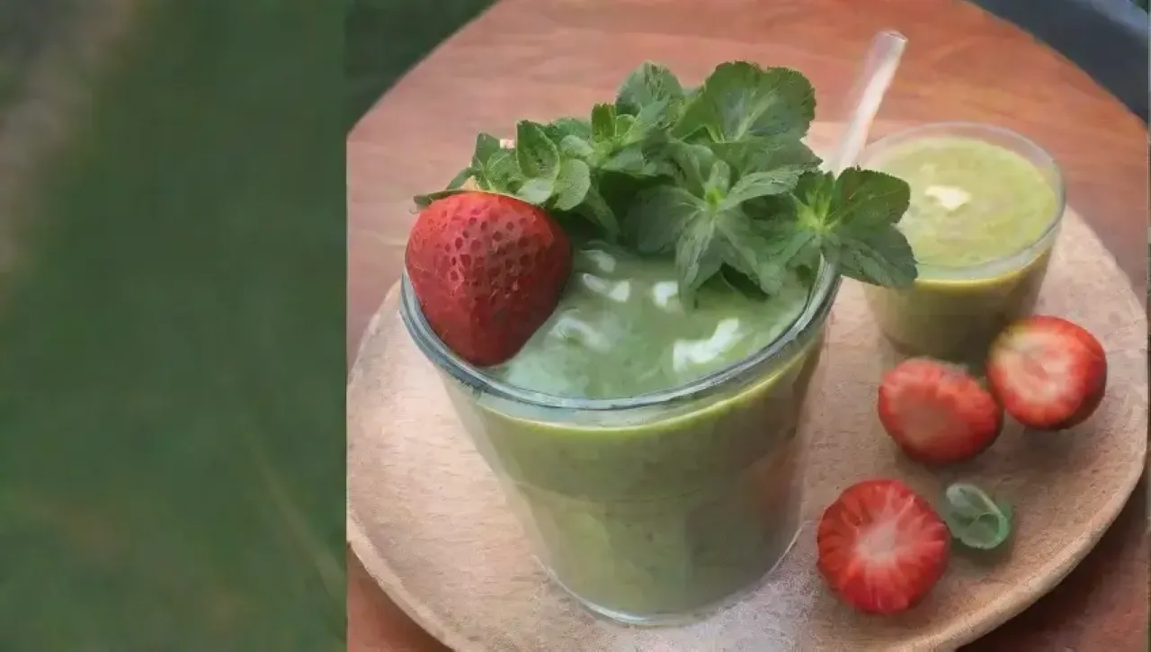 Un smoothie tropical colorido en un ambiente acogedor y soleado