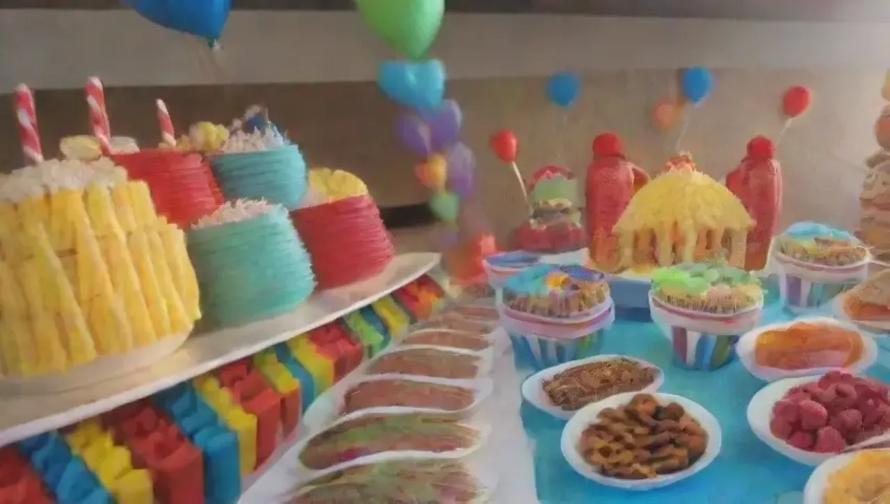 Una fiesta colorida con globos, bocadillos divertidos y un ambiente mágico