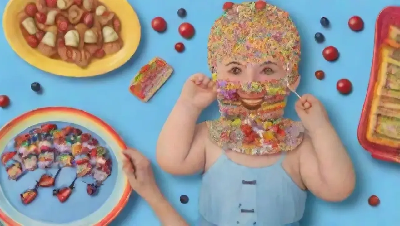 Un picnic colorido y alegre con comida divertida y risas de niños