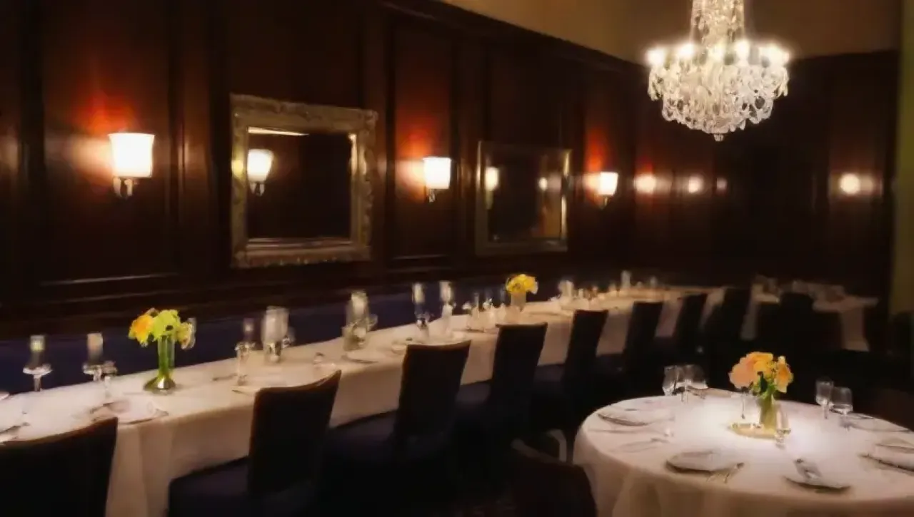 Un ambiente elegante y acogedor se crea con luz suave, decoración lujosa y música suave