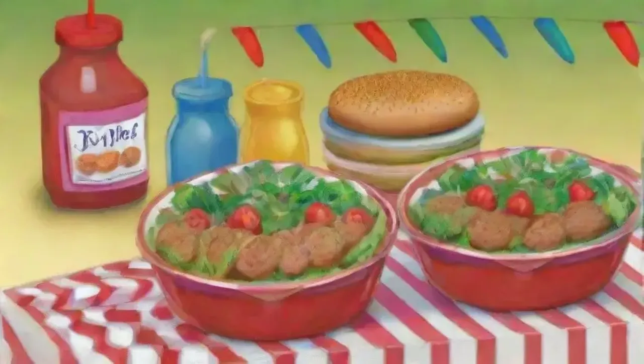 Fiesta colorida con mini hamburguesas, risas, luces y decoración festiva