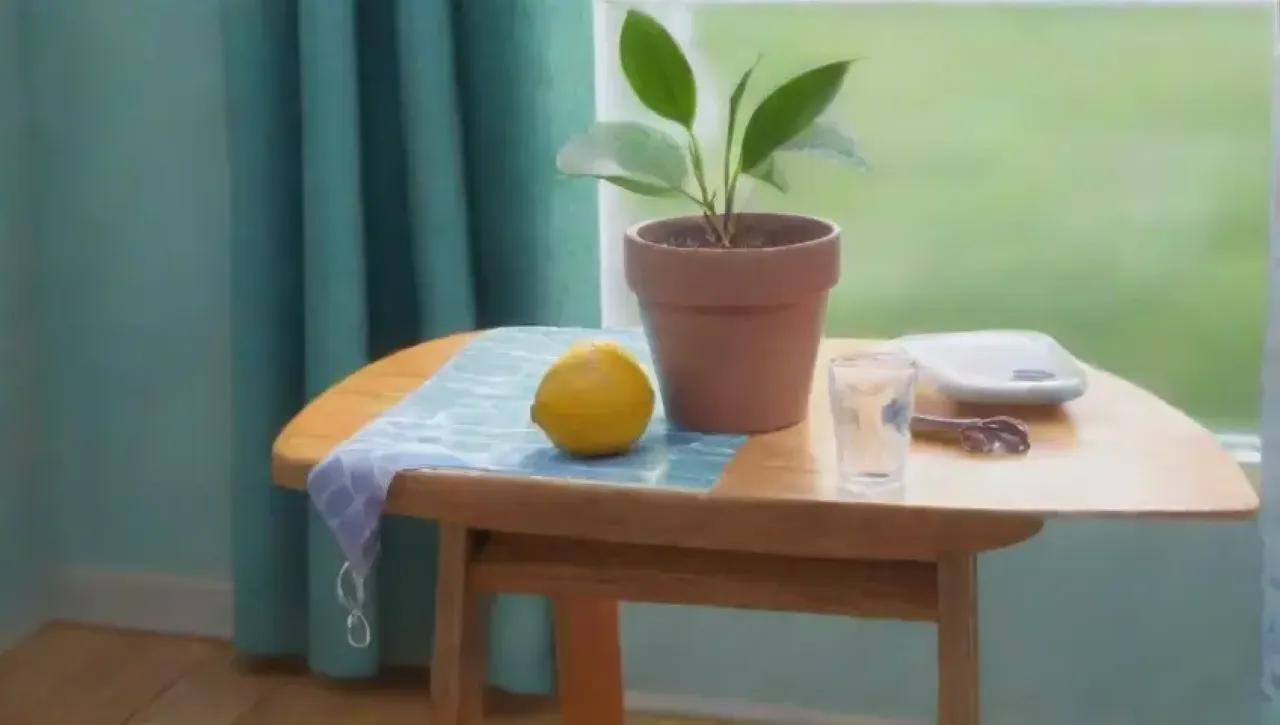 Un ambiente sereno y refrescante con agua, frutas, plantas y luz natural