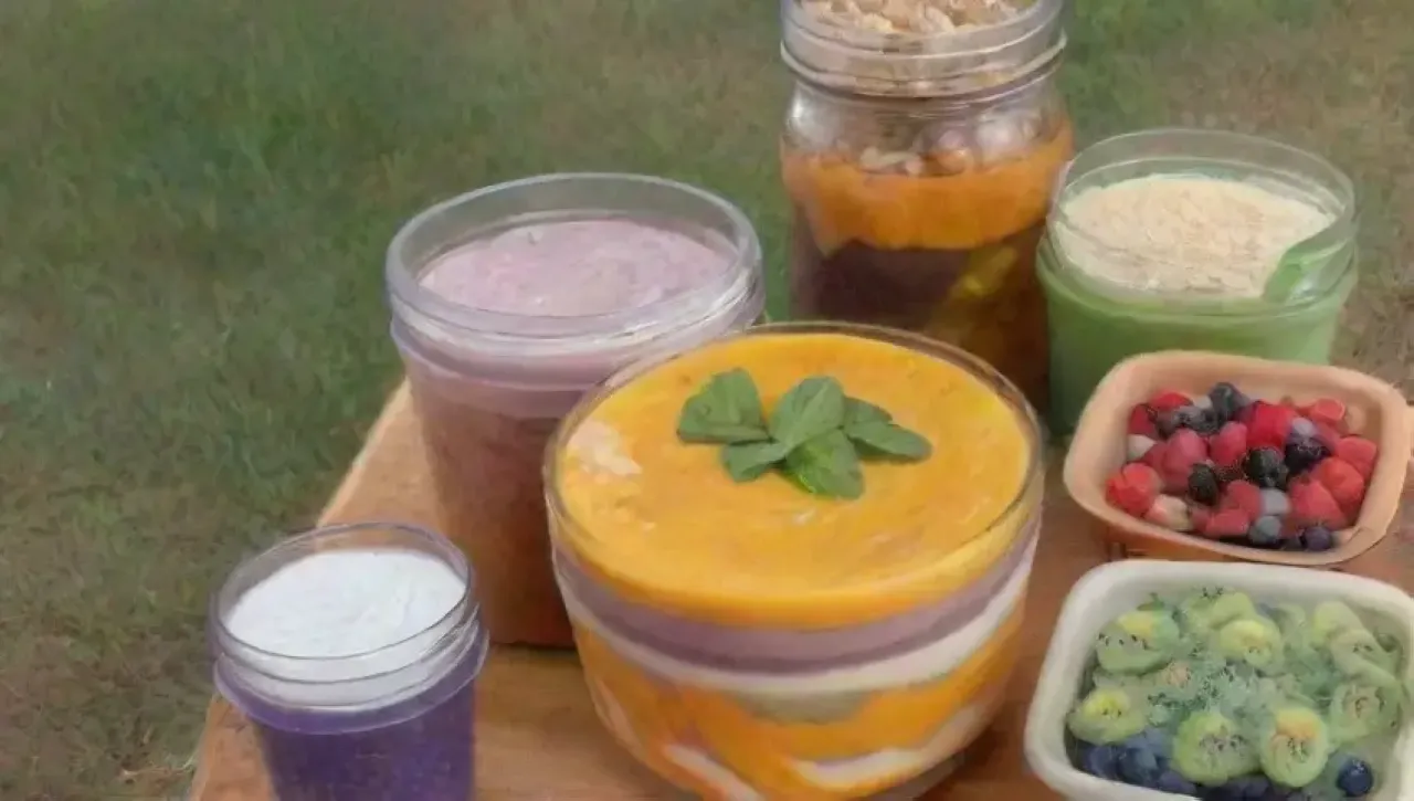 Tazones de batido vibrantes y saludables con frutas, yogur y granola en un ambiente acogedor