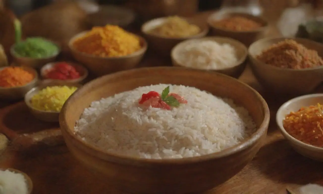 Importancia cultural con platos de arroz vibrantes