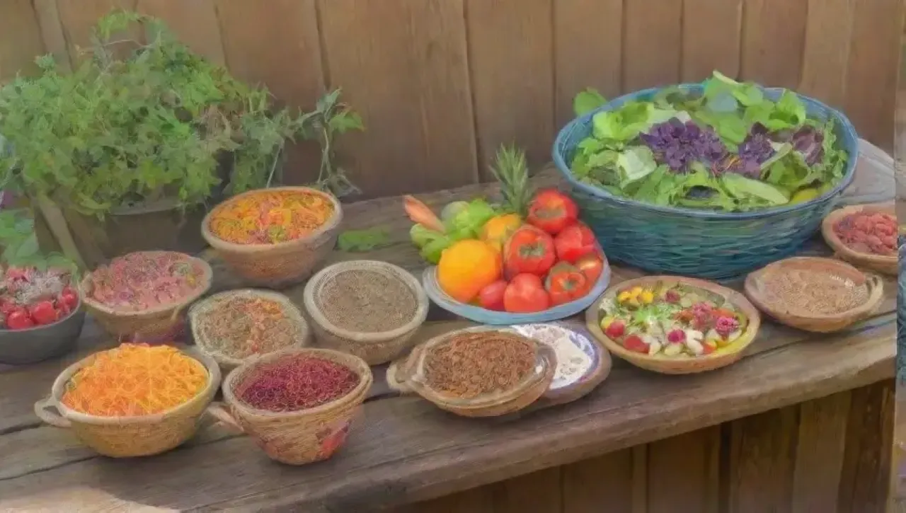 Un vibrante mercado de agricultores celebra la comida vegana y la sostenibilidad en un entorno acogedor