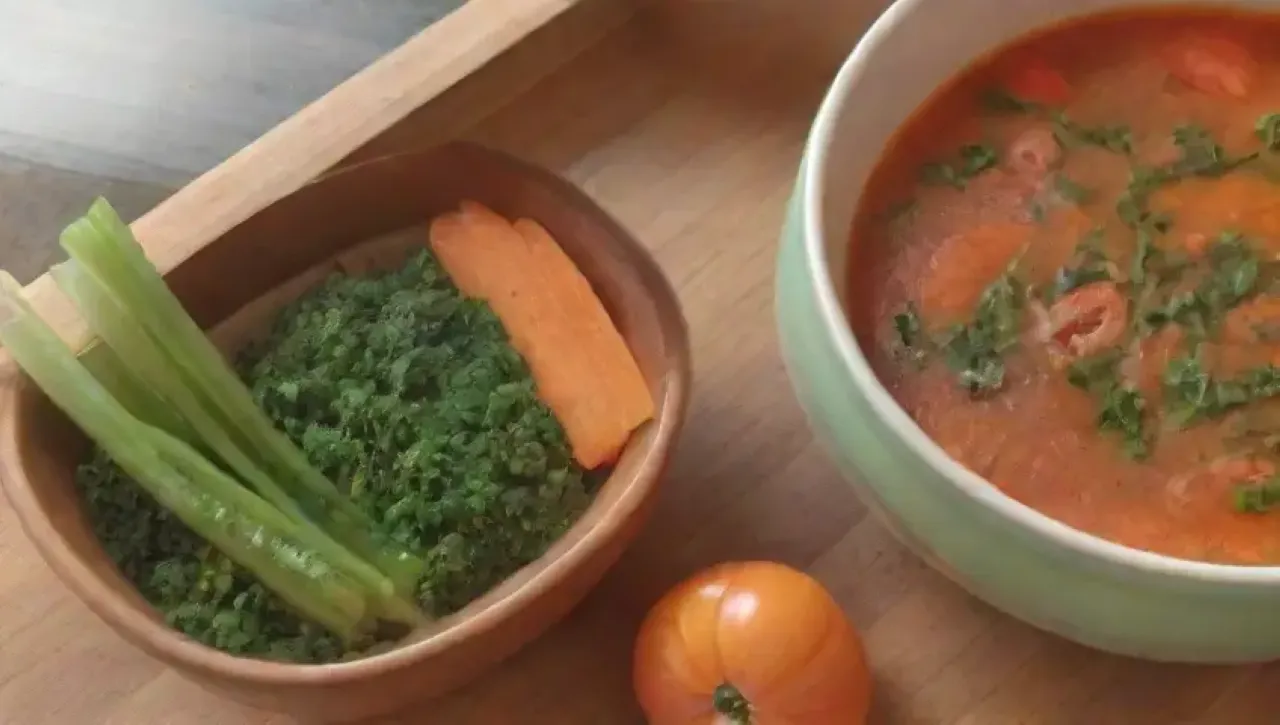 Sopa colorida y nutritiva en un acogedor ambiente de cocina
