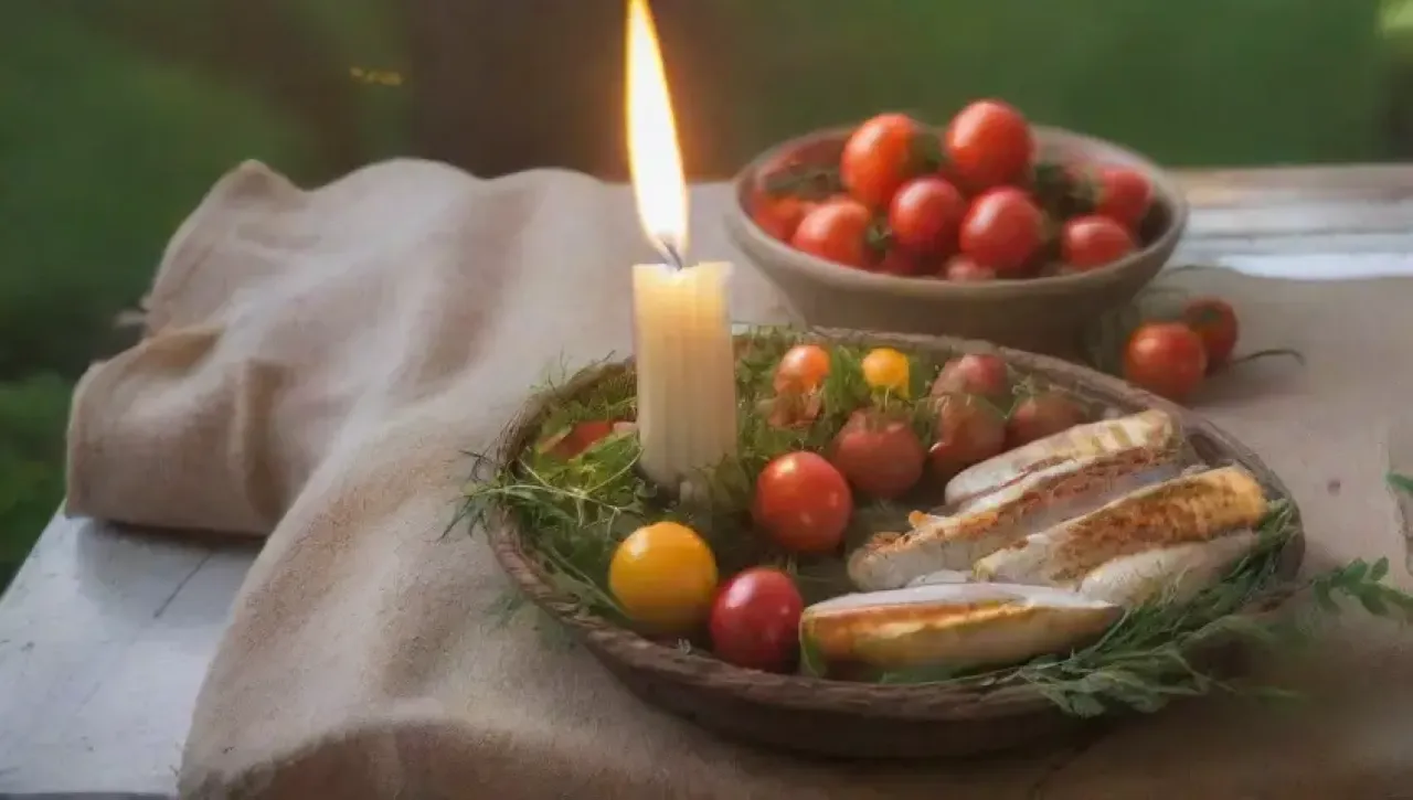 Una cena perfecta con una mesa hermosa, luces tenues y deliciosa comida