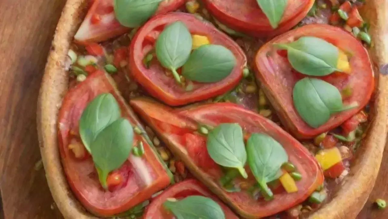 Bruschetta vibrante con ingredientes frescos y coloridos en un ambiente acogedor