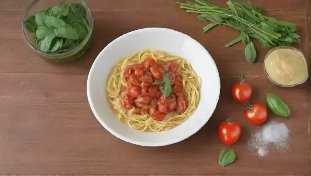 Una cocina acogedora con ingredientes frescos y coloridos para preparar pasta