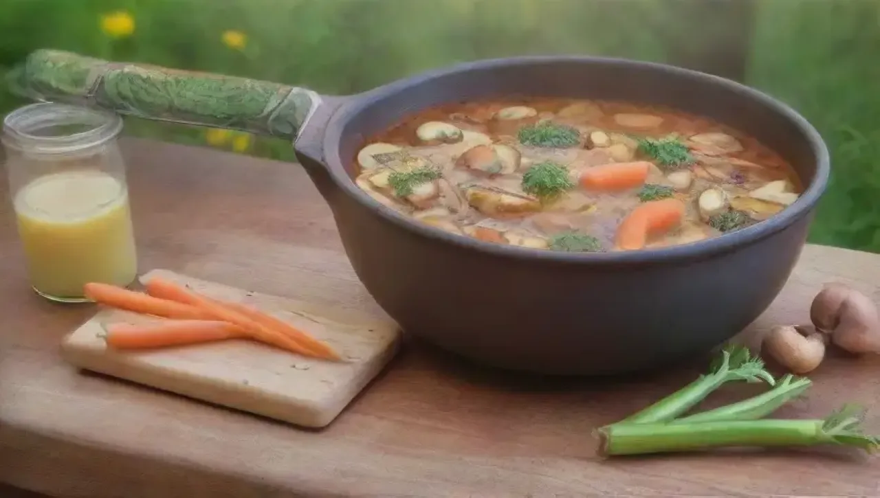 Ambiente cálido de cocina con ingredientes frescos y familia riendo alrededor de una receta atemporal