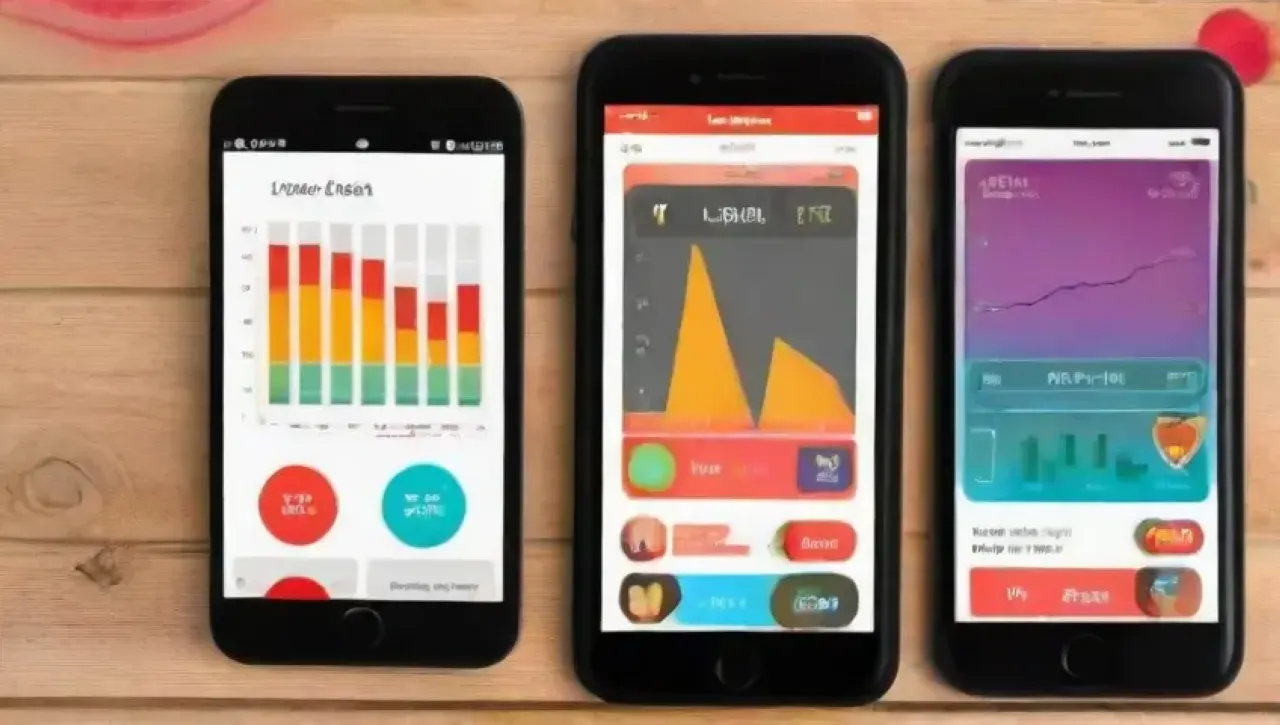 Pantalla brillante de smartphone con íconos coloridos y herramientas de fitness interactivas