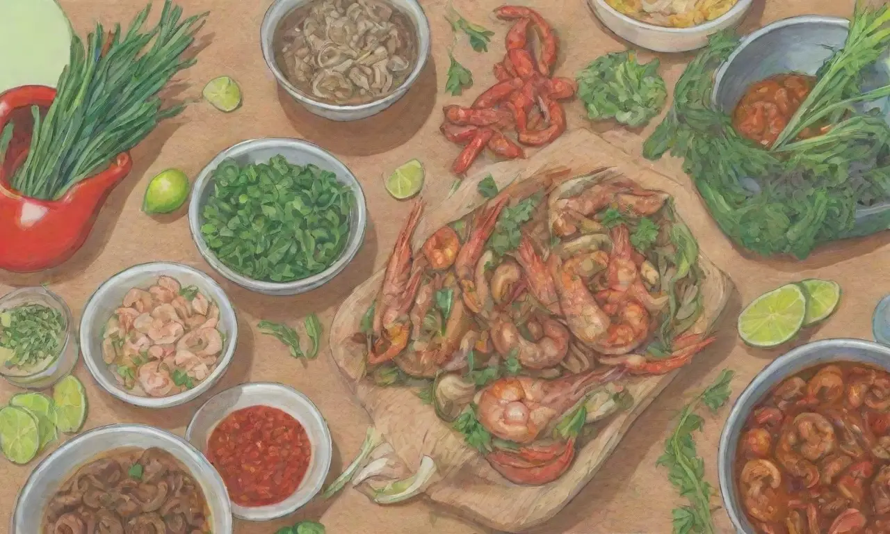 Ingredientes esenciales: hierbas frescas, lima, hierba de limón, chiles, galangal, camarones, champiñones, salsa de pescado y cilantro