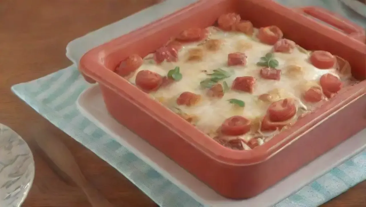 Una cálida cocina rústica con una familia reunida disfrutando de lasagna y risas