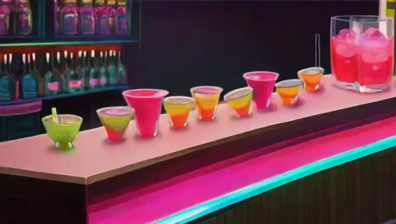 Un vibrante bar de Nueva York con luces de neón, cócteles elegantes y un ambiente sofisticado
