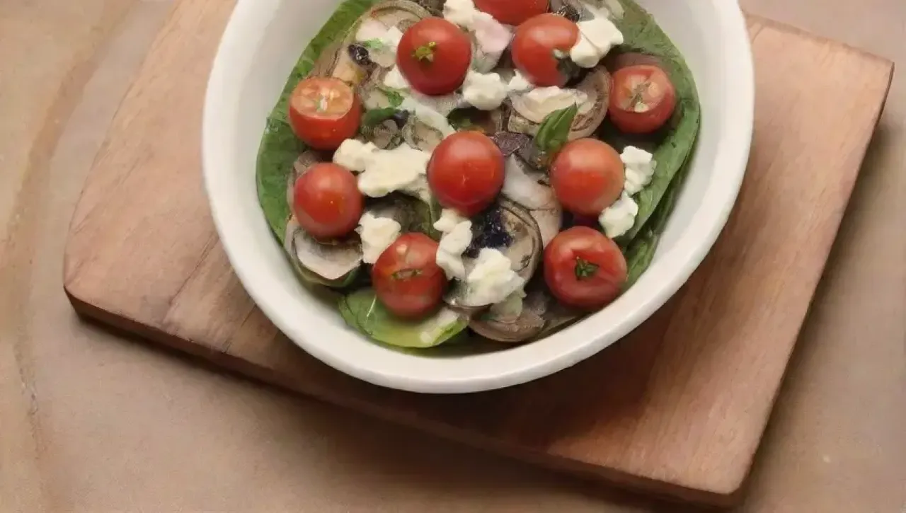 Un festín de albahaca, pan tostado, ricotta, champiñones, ajo, tomates, piñones y un toque de elegancia