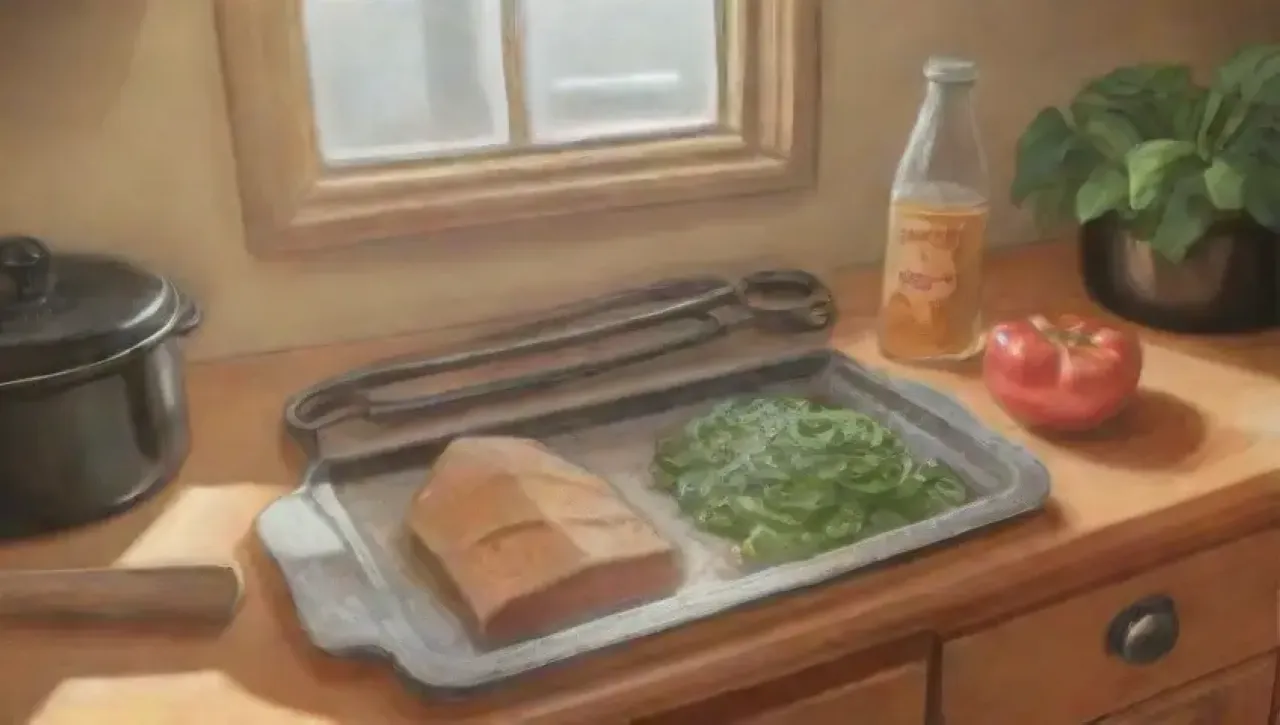 Una cocina vibrante y acogedora, iluminada por el sol, llena de ingredientes y utensilios que crean un ambiente cálido