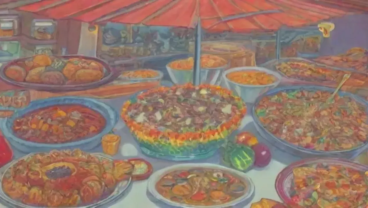 Una explosión de colores y formas celebra la creatividad culinaria en un vibrante lienzo