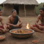 Aldea aborigen con colores vibrantes