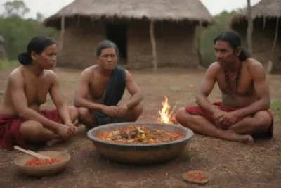 Aldea aborigen con colores vibrantes