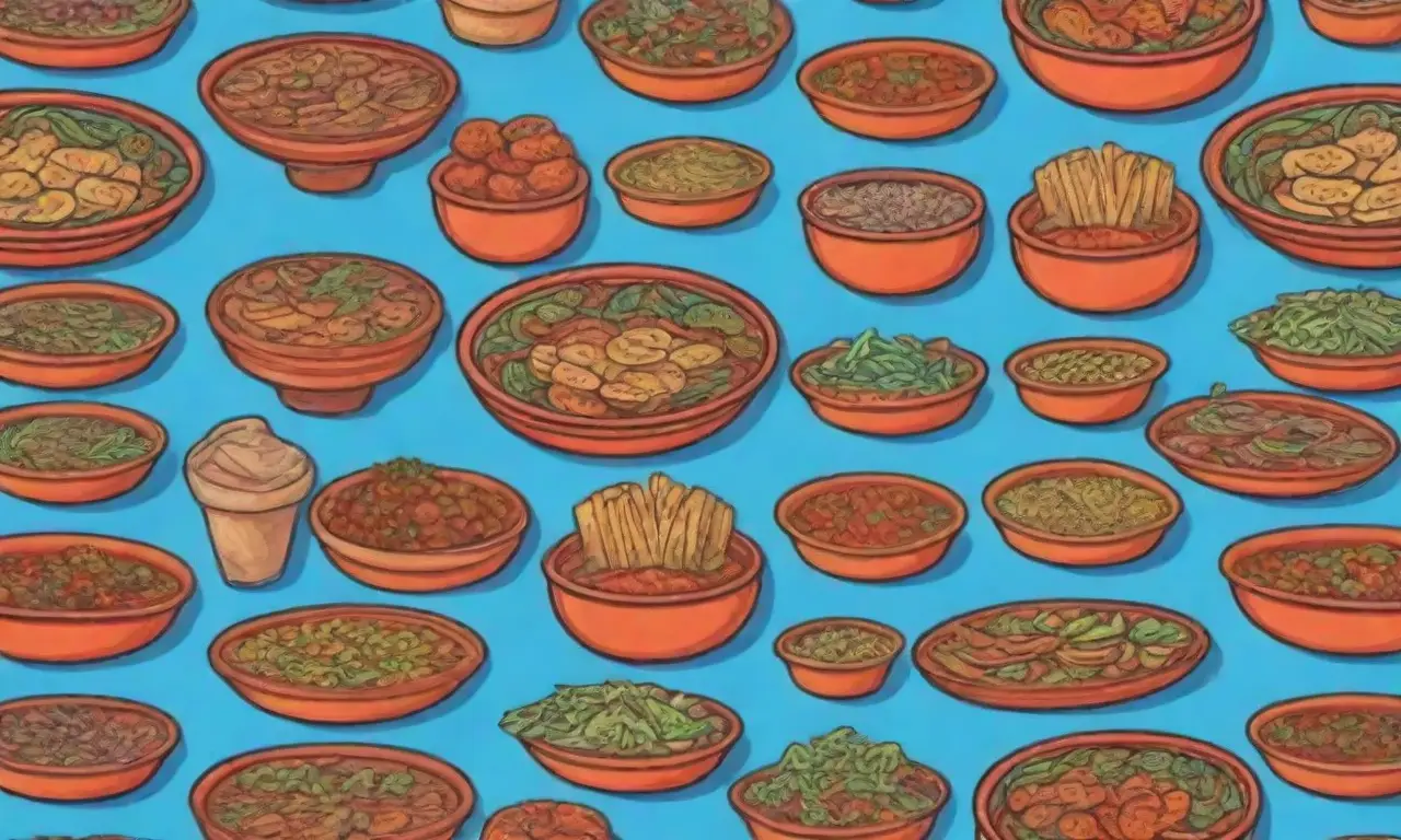 Platos coloridos y utensilios tradicionales reflejan una rica herencia culinaria