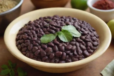 Recetas de frijoles negros cubanos con colores vibrantes y cocina tradicional
