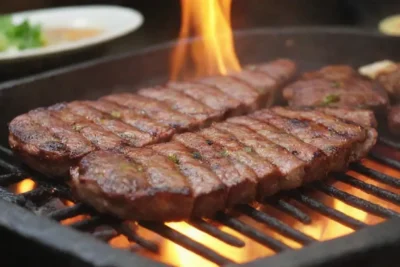 Cerdo a la parrilla vibrante en la cocina coreana